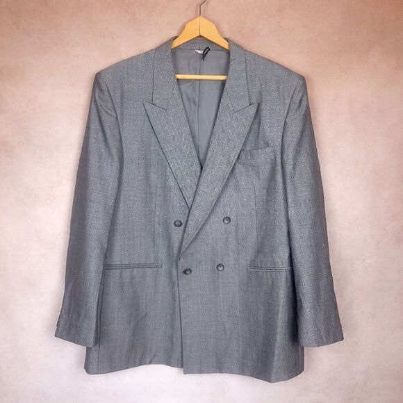 Vintage Ducatti Per Uomo Blazer Suit Gray Herringbone Wool Blend Size 46